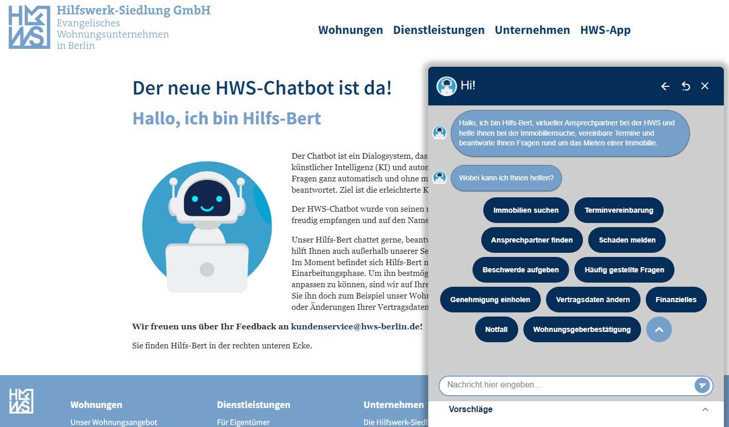 Hilfswerk-Siedlung GmbH in Berlin - Chatbot Hilfs-Bert Mieterfragen