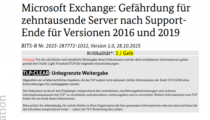 BSI-Warnung-Support-Ende: Exchange-Server gefährdet