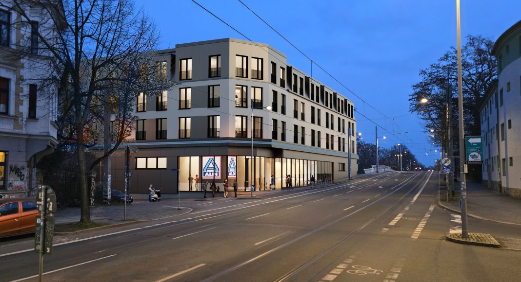 Pressebild_01_Visualisierung_ALDI Connewitz Leipzig-Connewitz: Moderne ALDI Filiale und 75 Mikrowohnungen